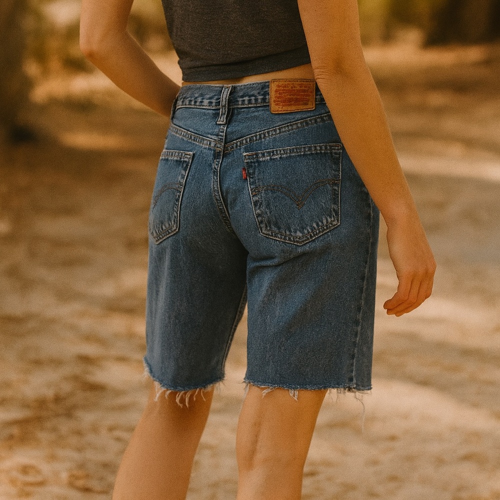 Men’s 550 Levi’s Cutoff Denim Bermuda High Waist Distressed Jeans Shorts Size 30 - Picture 3 of 15